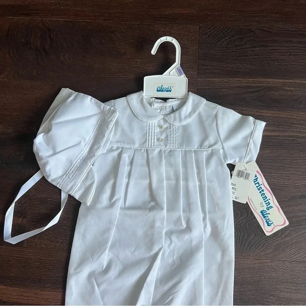 Vintage Christening By Alexis Peter Pan Collar Infant Romper & Hat 6mo heirloom